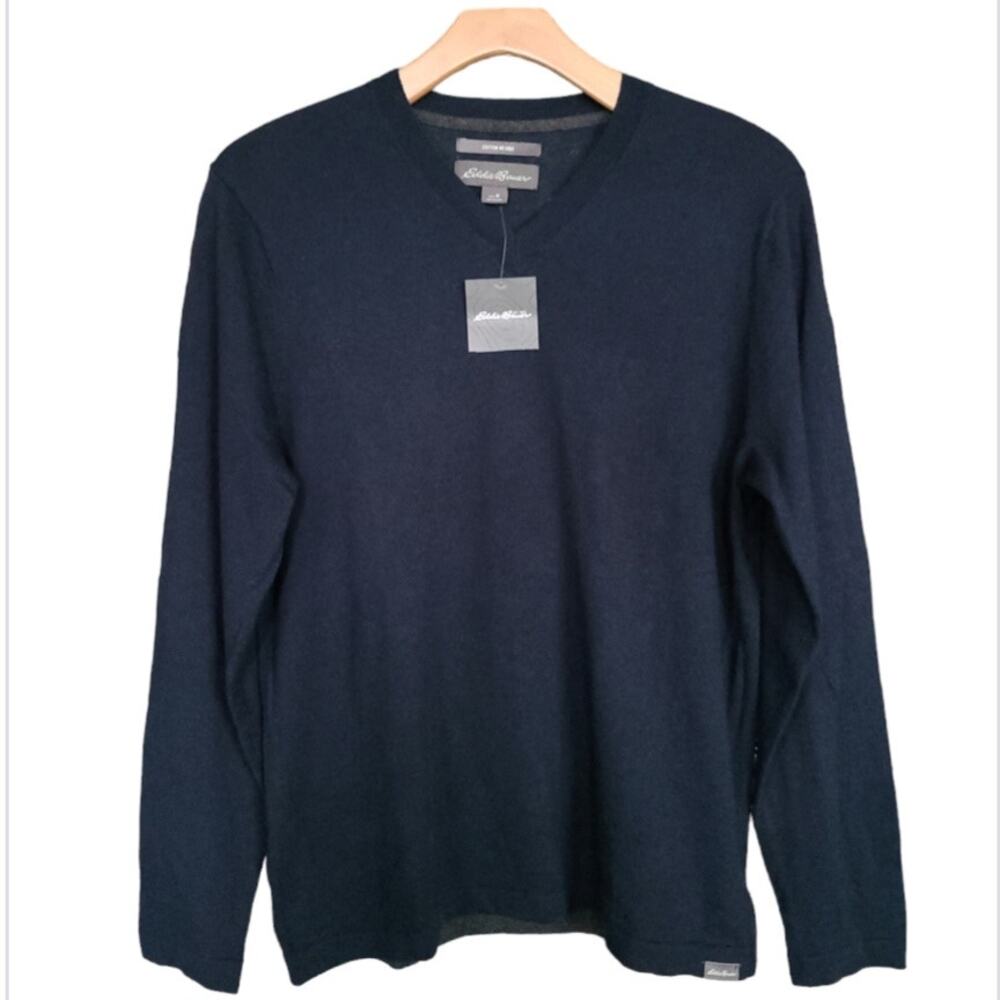 NWT Eddie Bauer Mens V-Neck Sweater M Blue Cotton Wool Classic Business Casual